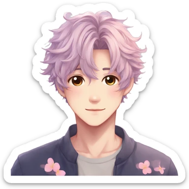 Gorgeous pastel anime style shojo man with blushing face and butterflies aesthetic and pretty hair trending style sticker