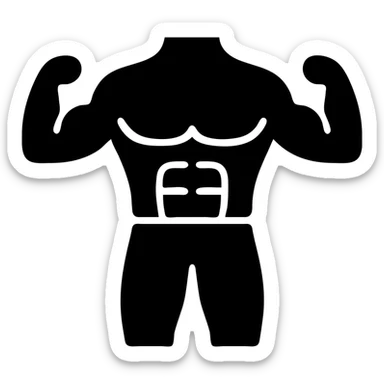 Minimalistic flat Apple iOS icon. Isolated muscle groups (chest, biceps, quadriceps) shown as separate colored or outlined anatomical shapes, no human silhouette, white or transparent background, no extra elements. sticker