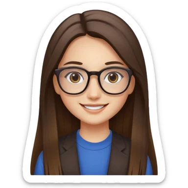 Chica blanca con cabello liso largo balayage ojos cafe obcuro con lentes cuadrados sticker