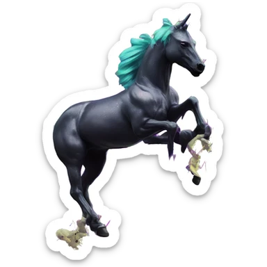 .Zombie_ Vaporwave black holographic oilslick zombie unicorn yellow caution tape graffiti Pegasus with  prosthetic leg  sticker