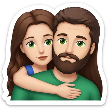 White man BROWN beard and brown eyes and dark BROWN hair hugging white woman with long brown hair and green eyes sticker