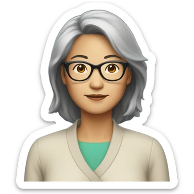middle aged Asian woman with glasses sticker