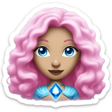 magical diva with thin pink andromedan skin long hair and blue eyes glowing third eye sticker