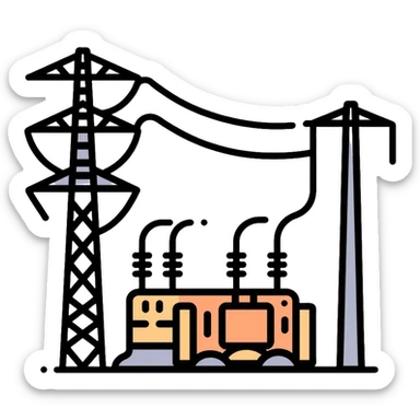 electrical substation with power lines and transformers sticker