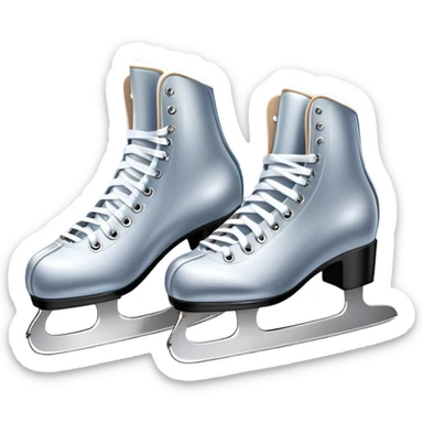 An icon featuring a pair of elegant figure skates standing on the smooth ice of a rink, with sparkling ice beneath them. The background shows a grand ice arena with bright lights and empty stands, highlighting the beauty and grace of figure skating. Transparent background. sticker