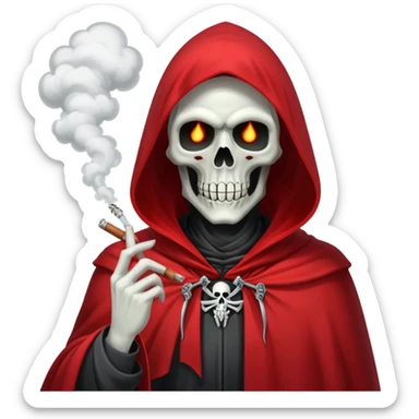 grim reaper in red cape smoking weed with loads of smoke in the air sticker