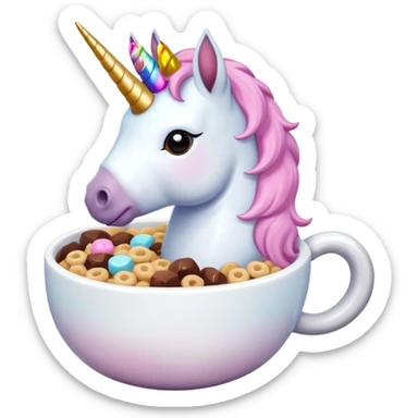unicorn drinking Cocoa Puff cereal sticker