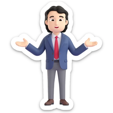 Business strategist with black wavy hair, stubble, chiseled face, wearing blazer and button-up shirt, giving an inspirational TED-style talk about innovation on a minimalist stage with red circle, dynamic speaking pose sticker