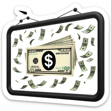 a billboard advertisement money falling down in front of it sticker