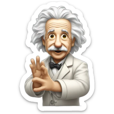 Einstein with his hand showing a Vulcanian greeting like Spok does it sticker