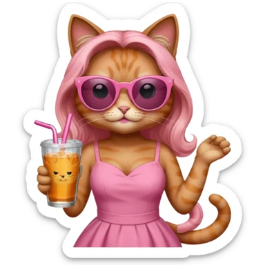 cat long curling hair in drink holders with sunglasses dikkine dress sticker