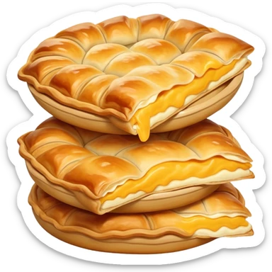 cinematic-realistic-flat burek-sa-sirom-dish-emoji,-showcasing-a-flaky-pastry-filled-with-cheese-rendered-with-crisp-textures-and-appetizing,-warm-lighting.  sticker