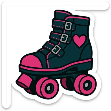 gothic roller skate, black and pink, vibrant toon style sticker