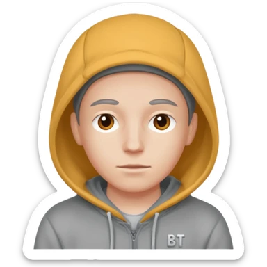 make an image of white person wearing hoodie with BST letters on it sticker