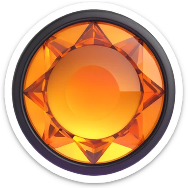 extreme up close amber round cut holographic gem with black metal accent, thick black metal rim sticker