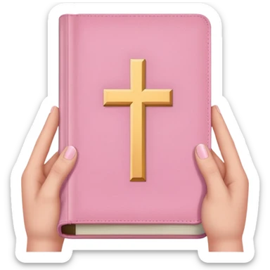 hands holding a pastel pink bible sticker