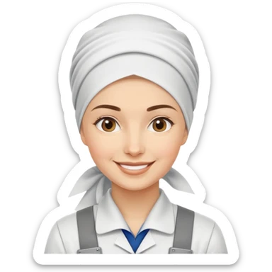 Russian woman factory worker with headscarf and work uniform smiling sticker