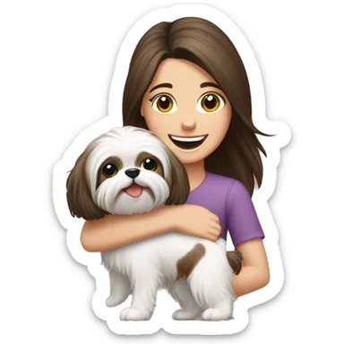 happy brunette girl carrying happy Shih Tzu sticker