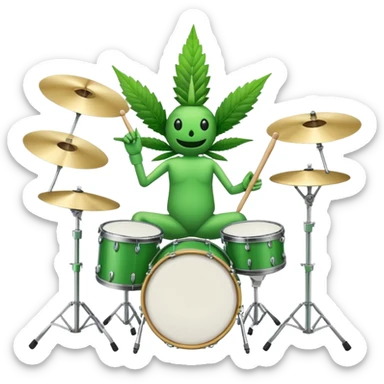 I wanna change up my whole image on Twitch. Currently I have a green galaxy with a planet and moon with a super hero type dude all green outfit with a green serrated cape shaped like a weed leaf and his hair is also shaped like a weed leaf. But I wanna go with something different and simplified. I wanna just go with a Cannabis Bud with maybe stick arms and legs with maybe like green sneakers. that way I can have him play drums, guitar or singing with a mic for my Sub Emoji's for Twitch. Do you think you could help me? sticker
