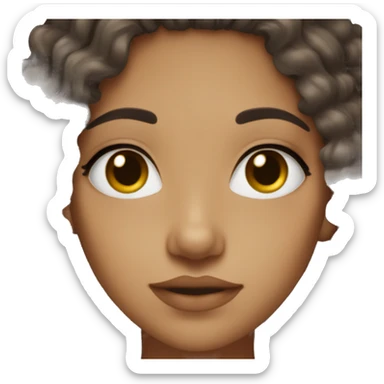 Aesthetic girl with black a bit brownish curly hair, brown eyes and olive brownish skin sticker