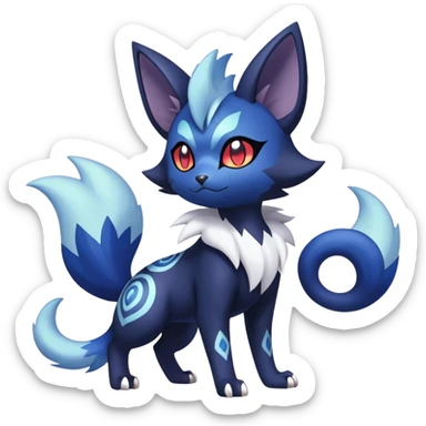 Shiny Exotic Badass Colorful Ethereal Royal Mysterious Gothic Meowstic-Zorua-Noibat-Pokémon-Fakémon-hybrid-creature (full body) with random pattern-markings sticker