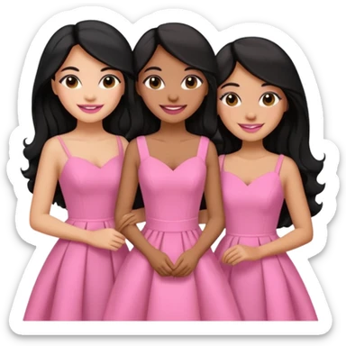3 besties with professional glammed up looks wearing pink, medium skin tone smiling big with black long hair  sticker