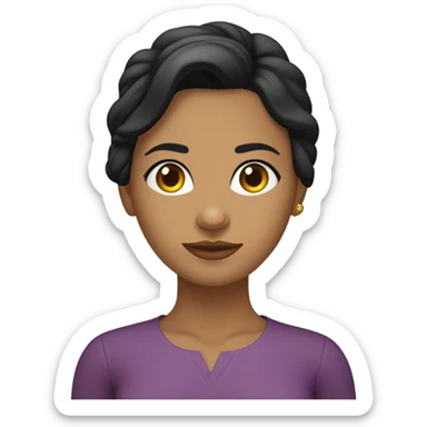 Piel morena,cabello negro bajo los hombros, ojos verdes, cara redonda nariz ancha pero no tanto, delgada  sticker