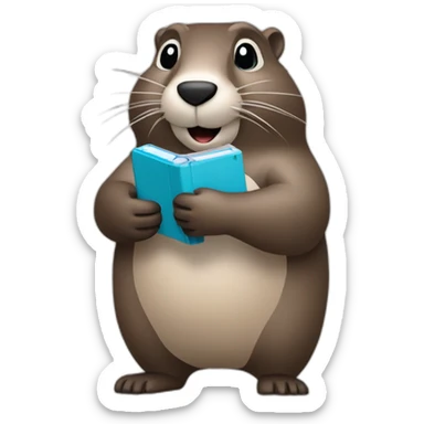 Gray groundhog holding a Nintendo DS sticker