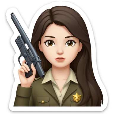 A brunette with long hair girl who is about to kill herself witha gun pointed at her temple sticker