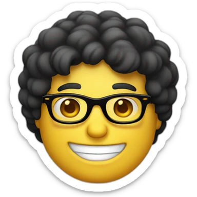 portuguese white man with black hair down below ears, round glasses and a big smile sticker