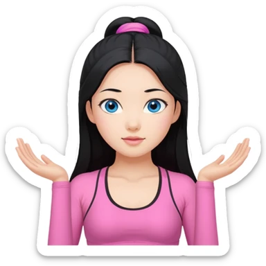 black haired Asian girl super blue eyes long hair yoga with pink clothes sticker