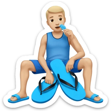 A man is licking a pair of flip-flops. sticker