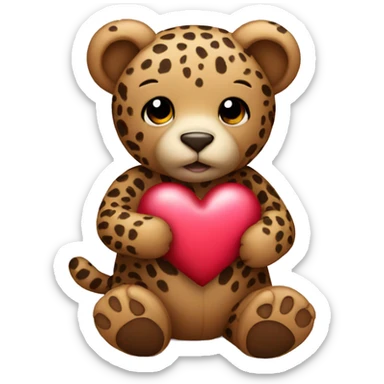 A teddy bear holding a leopard heart sticker