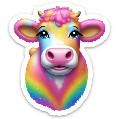 Lisa frank glitter rainbow fluffy cow sticker