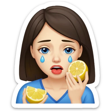 woman crying eating lemon. make tears blue color and brunette sticker