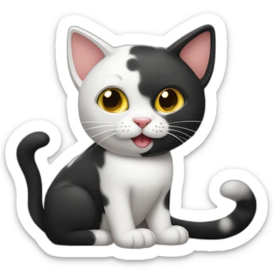 Un gato atigrado y una gata negra con manchas blancas jugando sticker