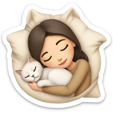 brunette 3A haired beige girl sleeping with her siamese fluffy cat  sticker