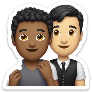 Gay couple, 1 guy Latino black straight black hair and 1 Australian white guy with blonde slightly curly hair playing cards sticker