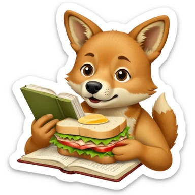 a dingo reading the book “to kill a mocking bird” while eating tuna salad sticker