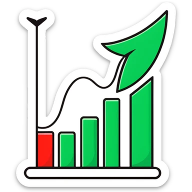 Positive growth chart with green upward trend sticker
