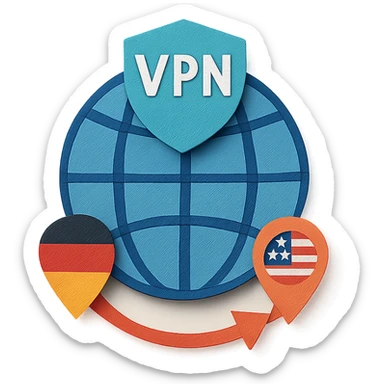VPN globe icon showing a connection from Germany to the USA, paper craft style, no text, suitable for Instagram Reel sticker