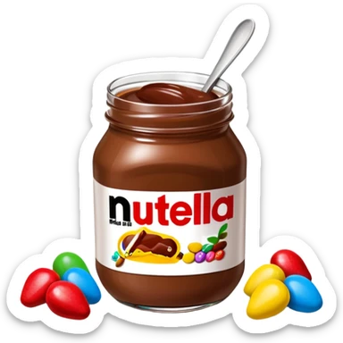 Un vaso cubierto de nutella arriba fresas y mym sticker