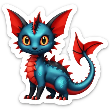 Shiny Red And Black Colorful Litten-Salandit-Vaporeon-Toothless-Fakémon-hybrid-creature (full body)  sticker