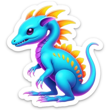 Exotic futuristic lush warm-colored neon Fakémon-Fionbri-creature sticker