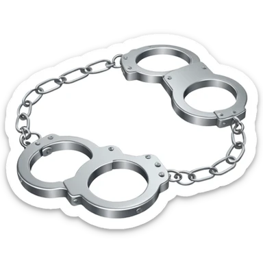 Minimalistic metallic handcuffs emoji, reflective metal, simple flat vector design, futuristic style sticker