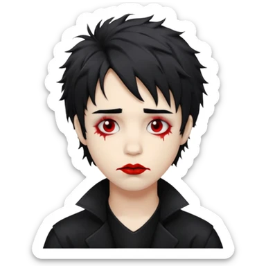 Goth boy with shaggy hair, and messy, smudged, red, lipstick  sticker