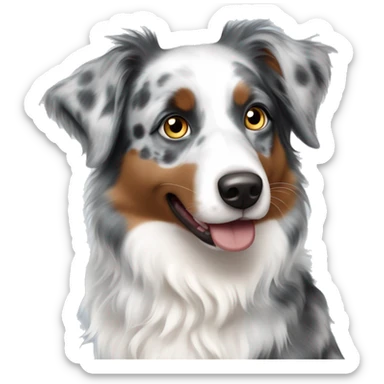 A miniature australian shepherd breed, blue merle color, one blue eye and one brown eye sticker