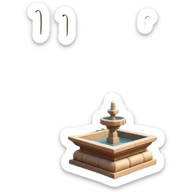 3D Apple-style emoji of a Turkish han courtyard. Square courtyard, small fountain, low arches, hanging lanterns, stacked carpets. Rounded, glossy, soft shadows, bright daylight, white background.





 sticker