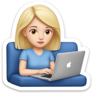 A girl is working with a laptop while lying on the sofa sticker