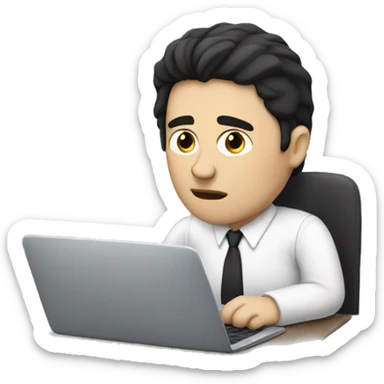 tired white man with black hair, sitting at a laptop


 sticker